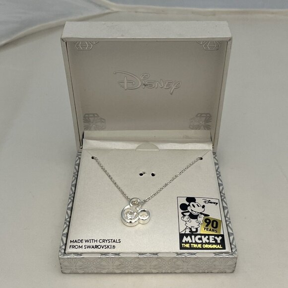 Disney Jewelry - Disney 90 Years Mickey Mouse Silver Plated Swarovski Crystal 18 Inch Necklace